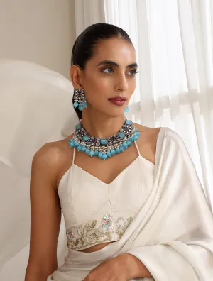 Firozi Color American Diamond Necklace & Earring Set