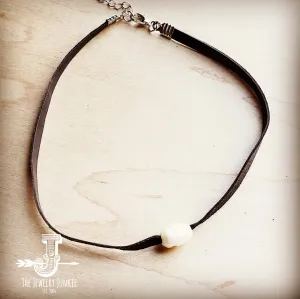 Floating Pearl on Brown Leather Choker Necklace 229R