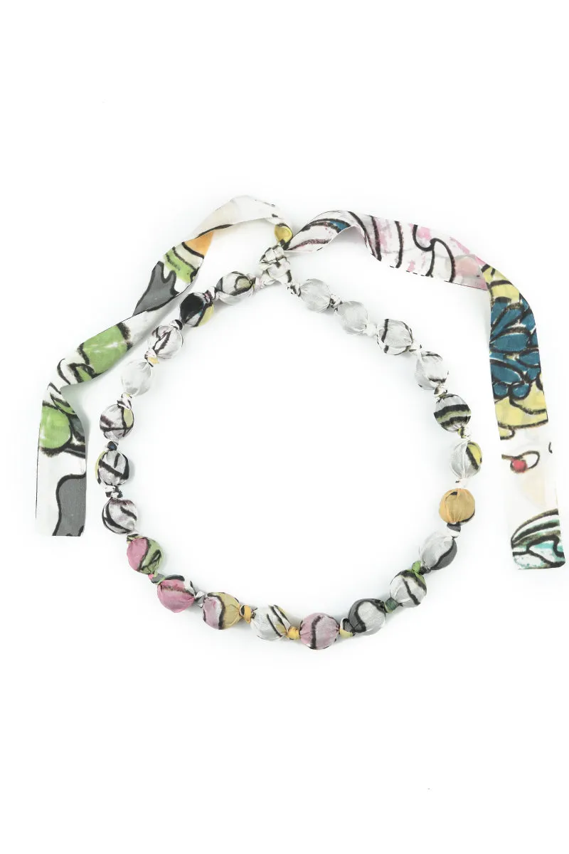 Flowers Silk Bamboo Bead Necklace