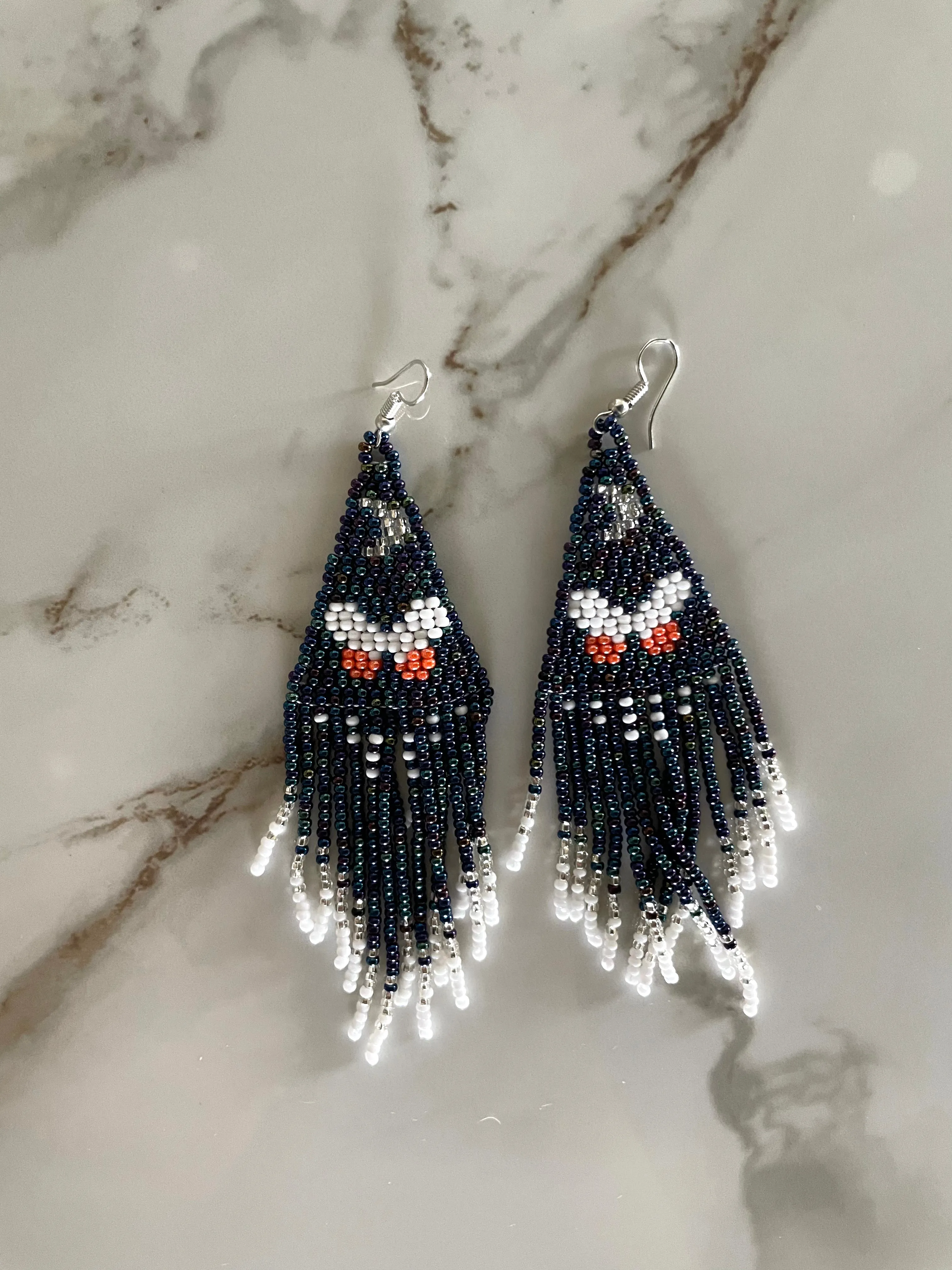 Fringe Beaded Moon and butterfly earrings