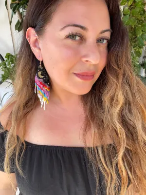 Fringe Beaded Moon earrings (black)