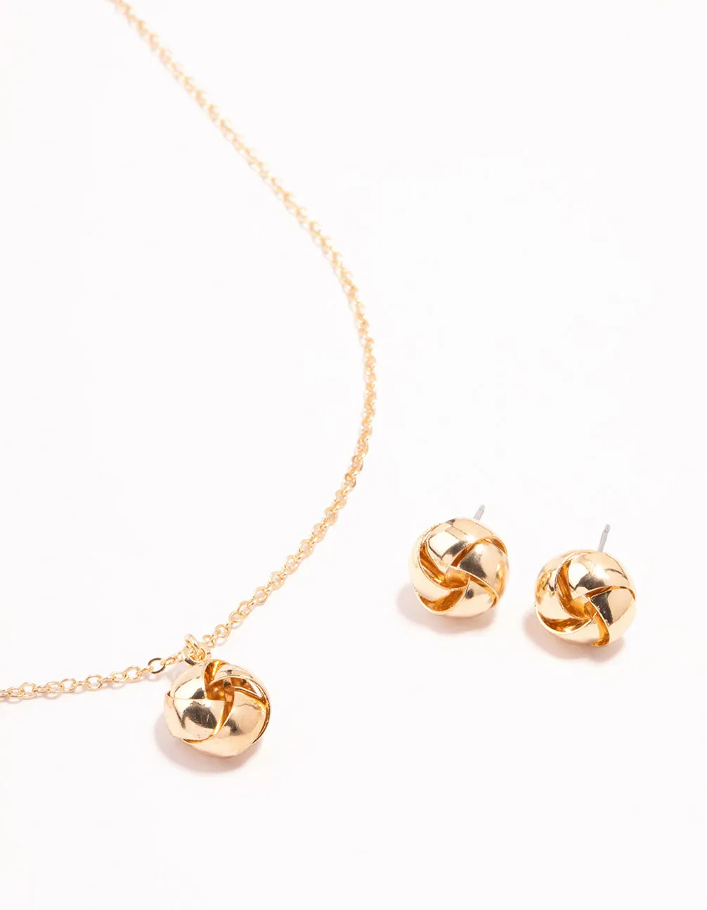 Gold Knotted Necklace & Stud Earrings Set
