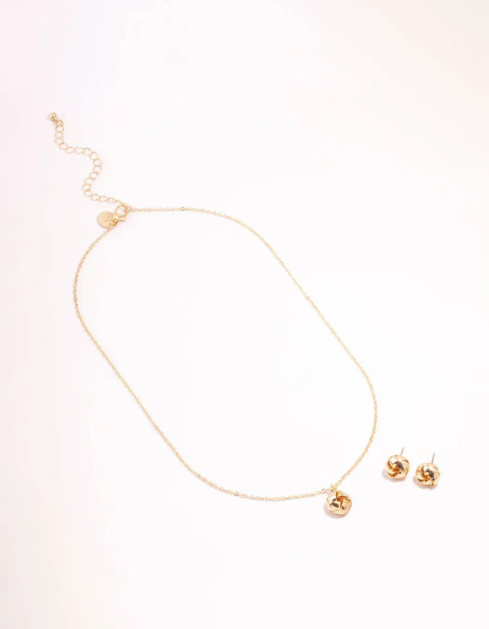 Gold Knotted Necklace & Stud Earrings Set
