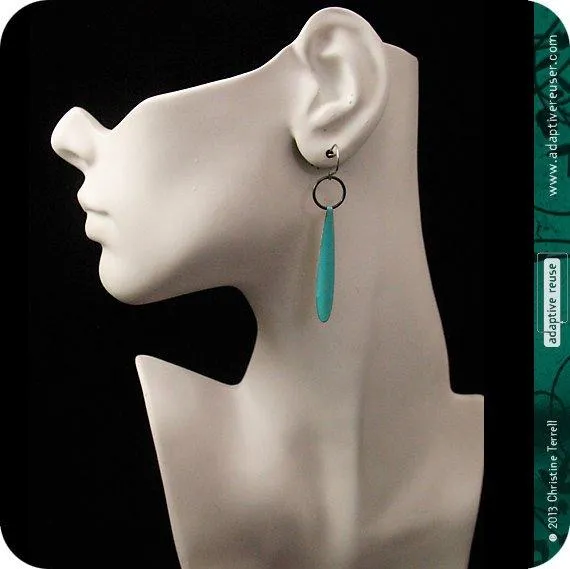 Golden Lattice Long Teardrop Upcycled Tin Earrings