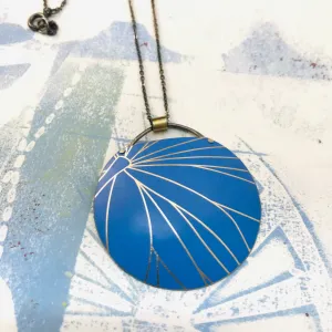 Golden Lines on Cornflower Zero Waste Tin Circle Necklace