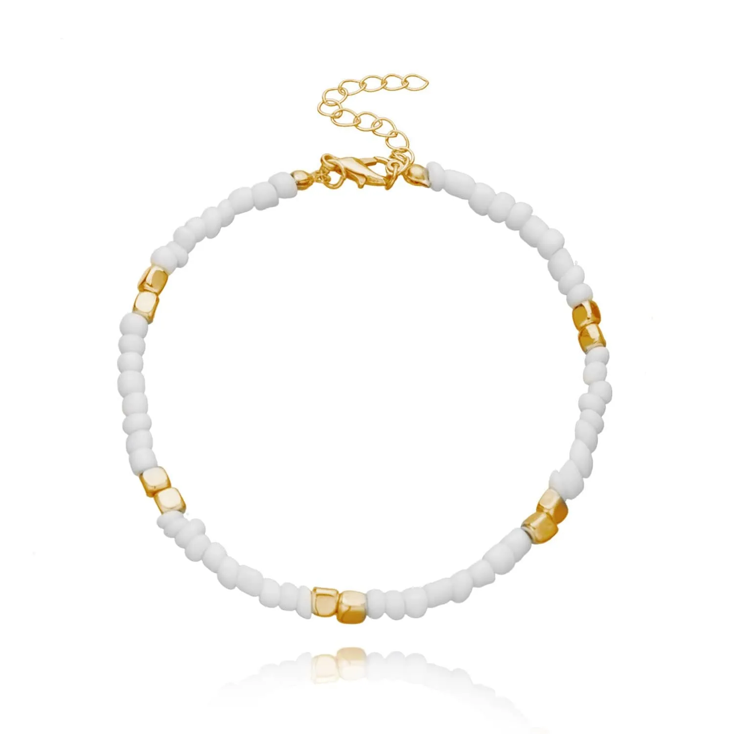 Golden Rice Bead Anklet Elegance✨