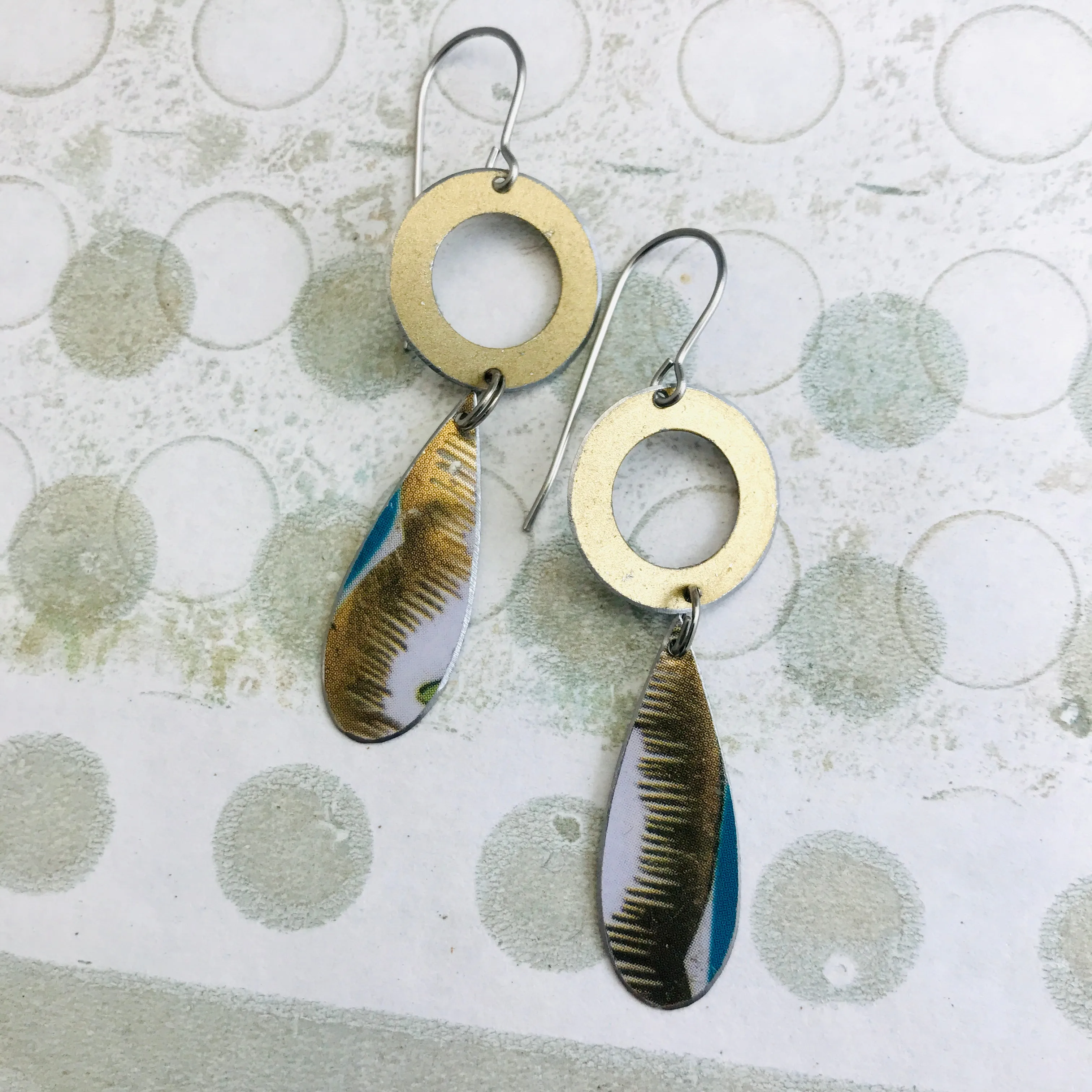 Golden Ring Upcycled Teardrop Tin Earrings