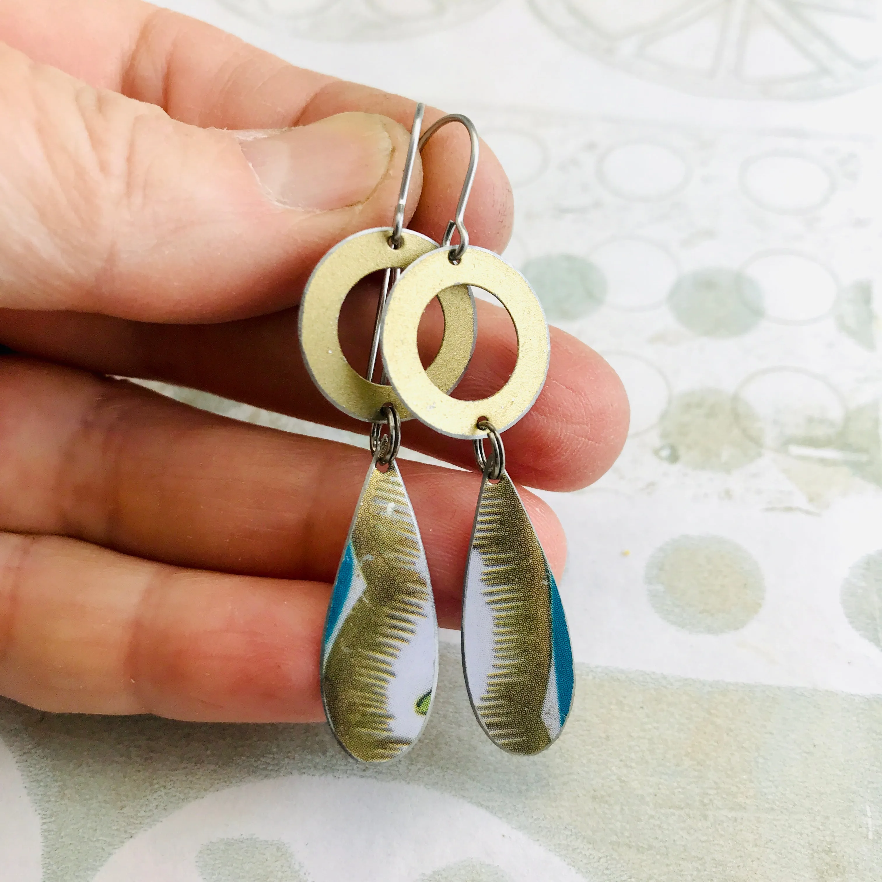Golden Ring Upcycled Teardrop Tin Earrings