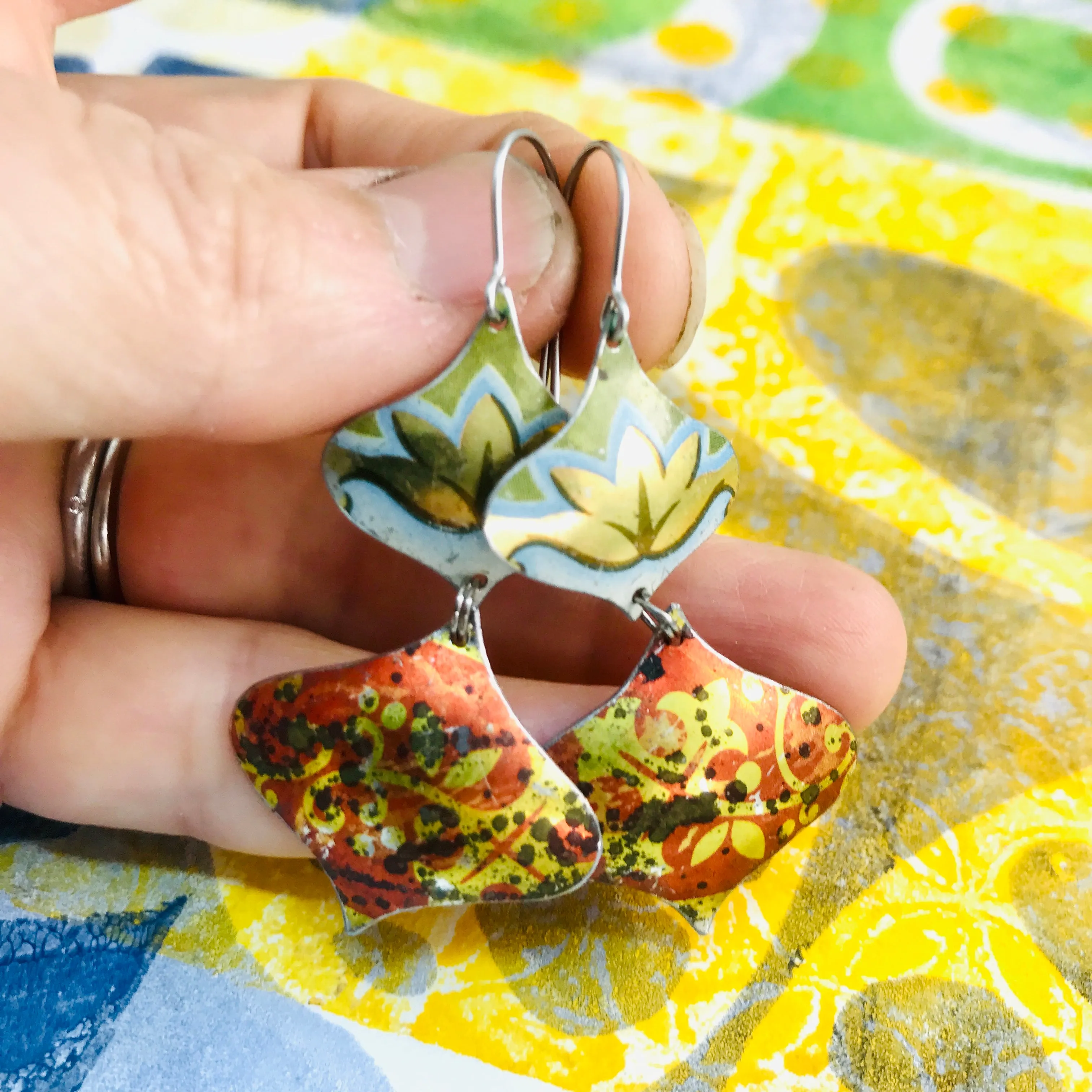 Golds & Red Rex Ray Zero Waste Tin Earrings