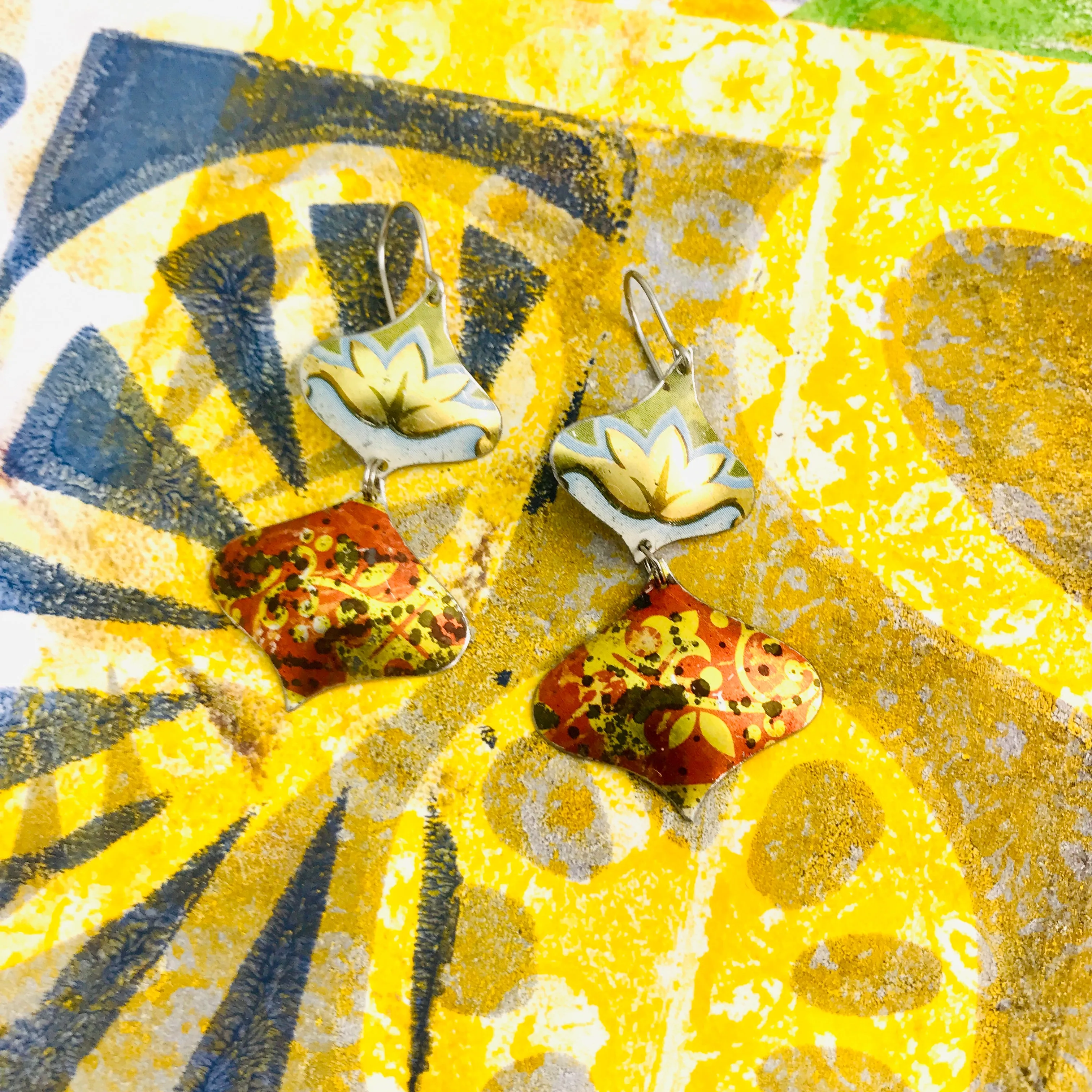 Golds & Red Rex Ray Zero Waste Tin Earrings