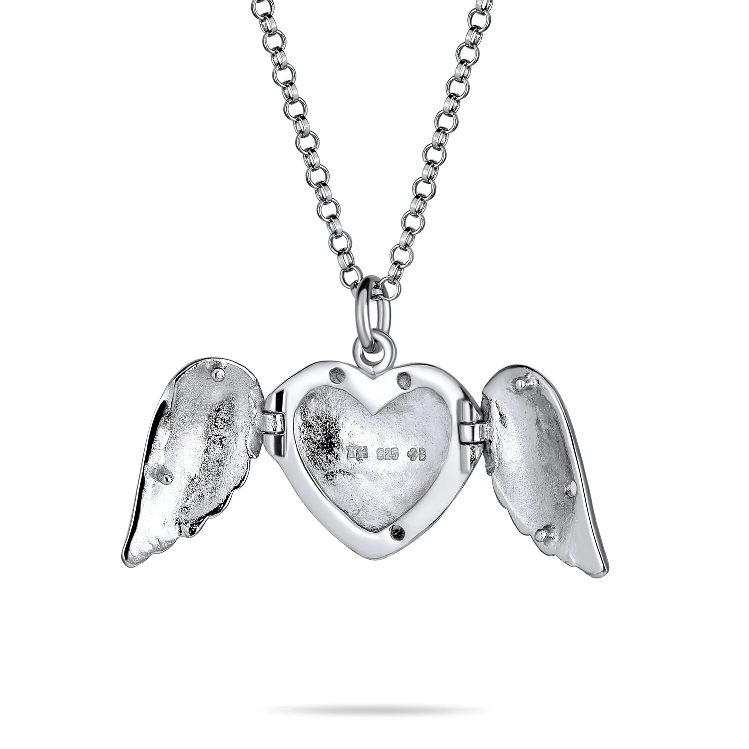 Guardian Angel Wing Feather Heart Photo Locket Pendant Necklace Sterling Silver