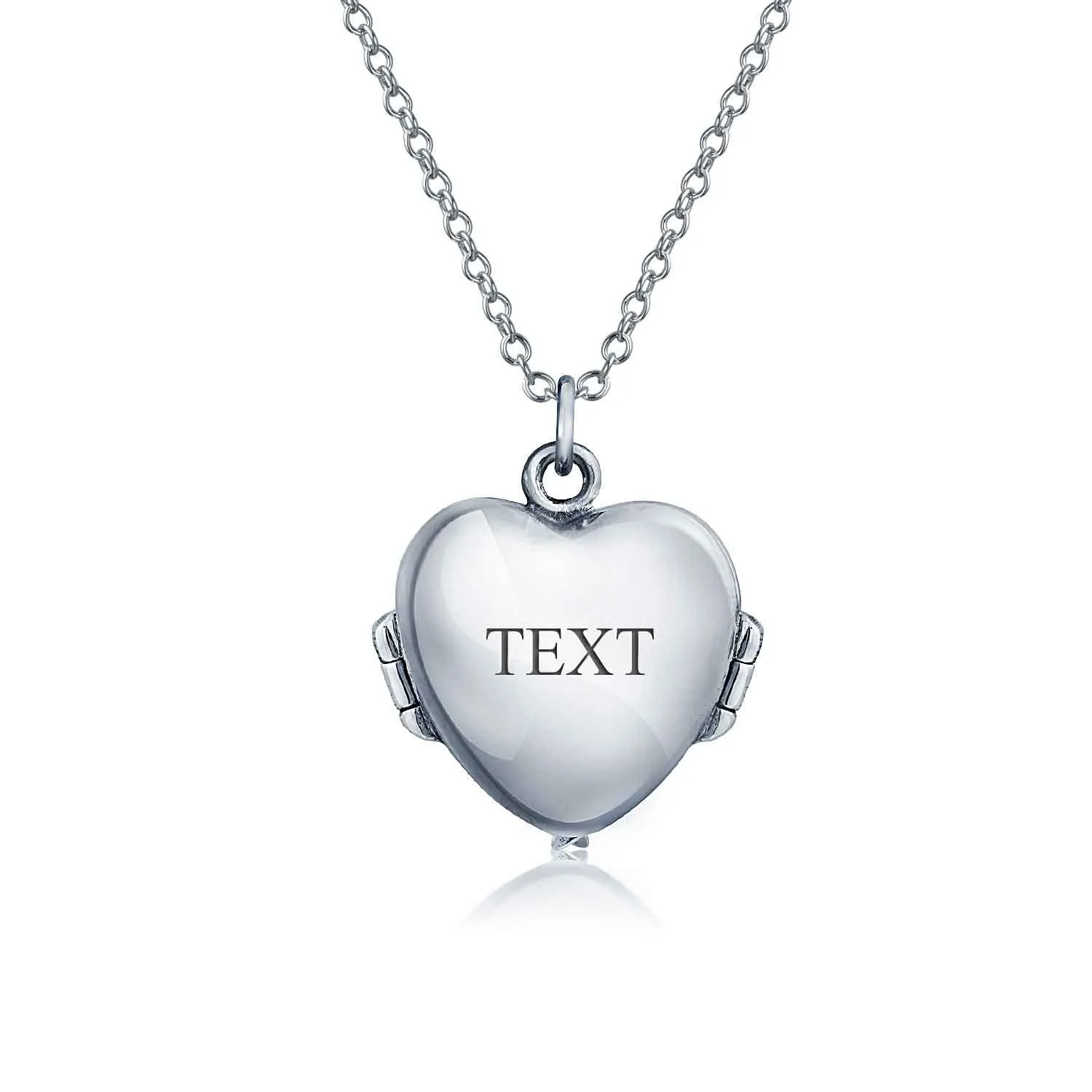 Guardian Angel Wing Feather Heart Photo Locket Pendant Necklace Sterling Silver