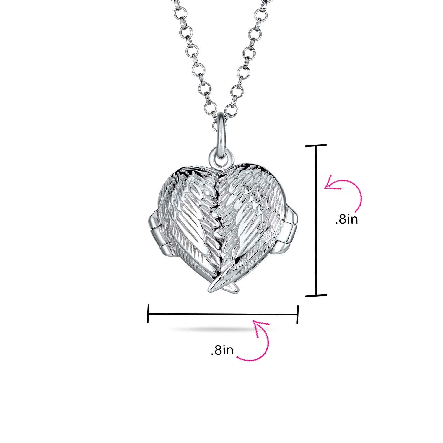 Guardian Angel Wing Feather Heart Photo Locket Pendant Necklace Sterling Silver