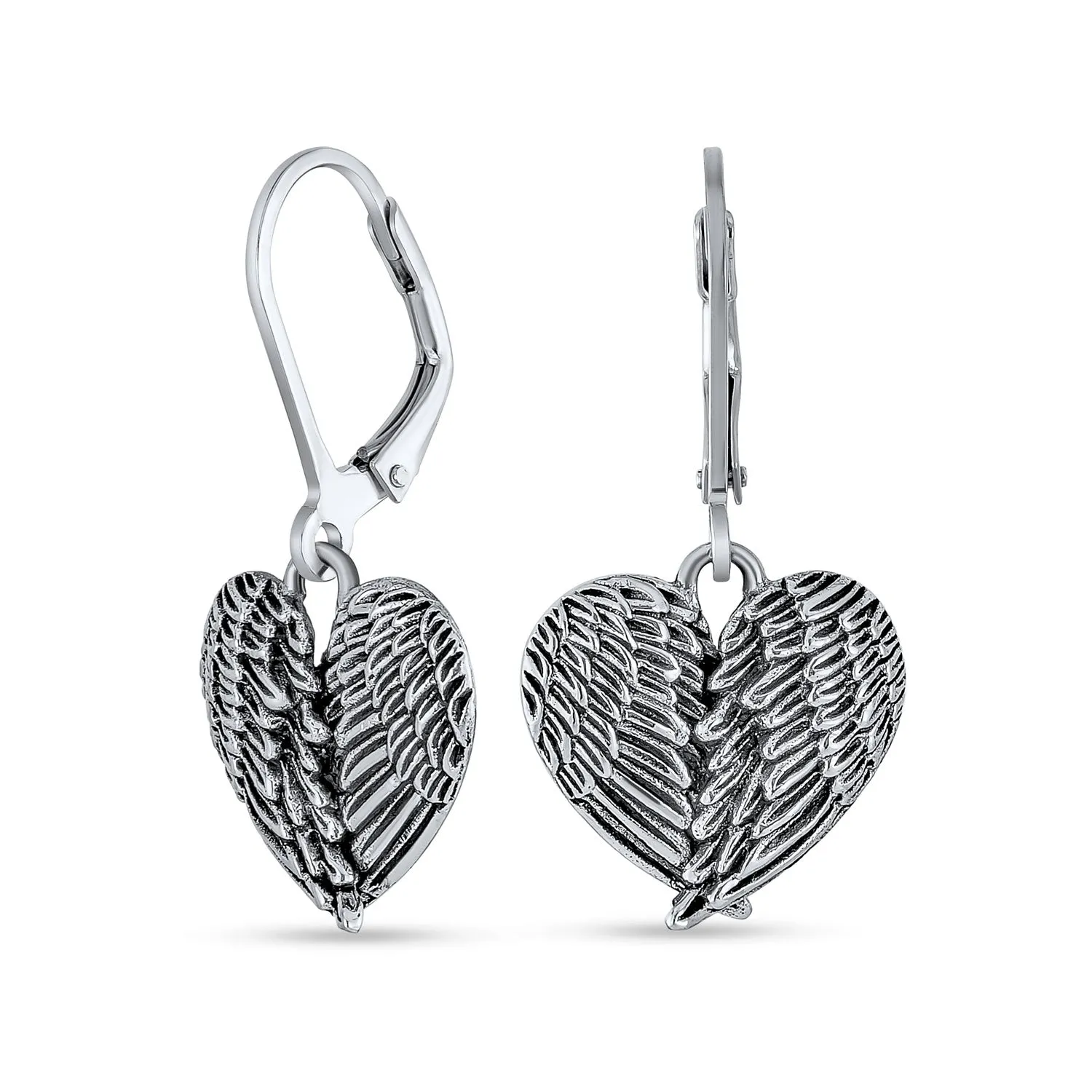 Guardian Angel Wing Feather Heart Photo Locket Pendant Necklace Sterling Silver