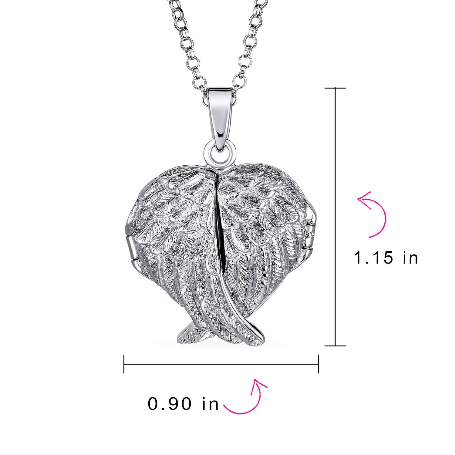Guardian Angel Wing Feather Heart Photo Locket Pendant Necklace Sterling Silver