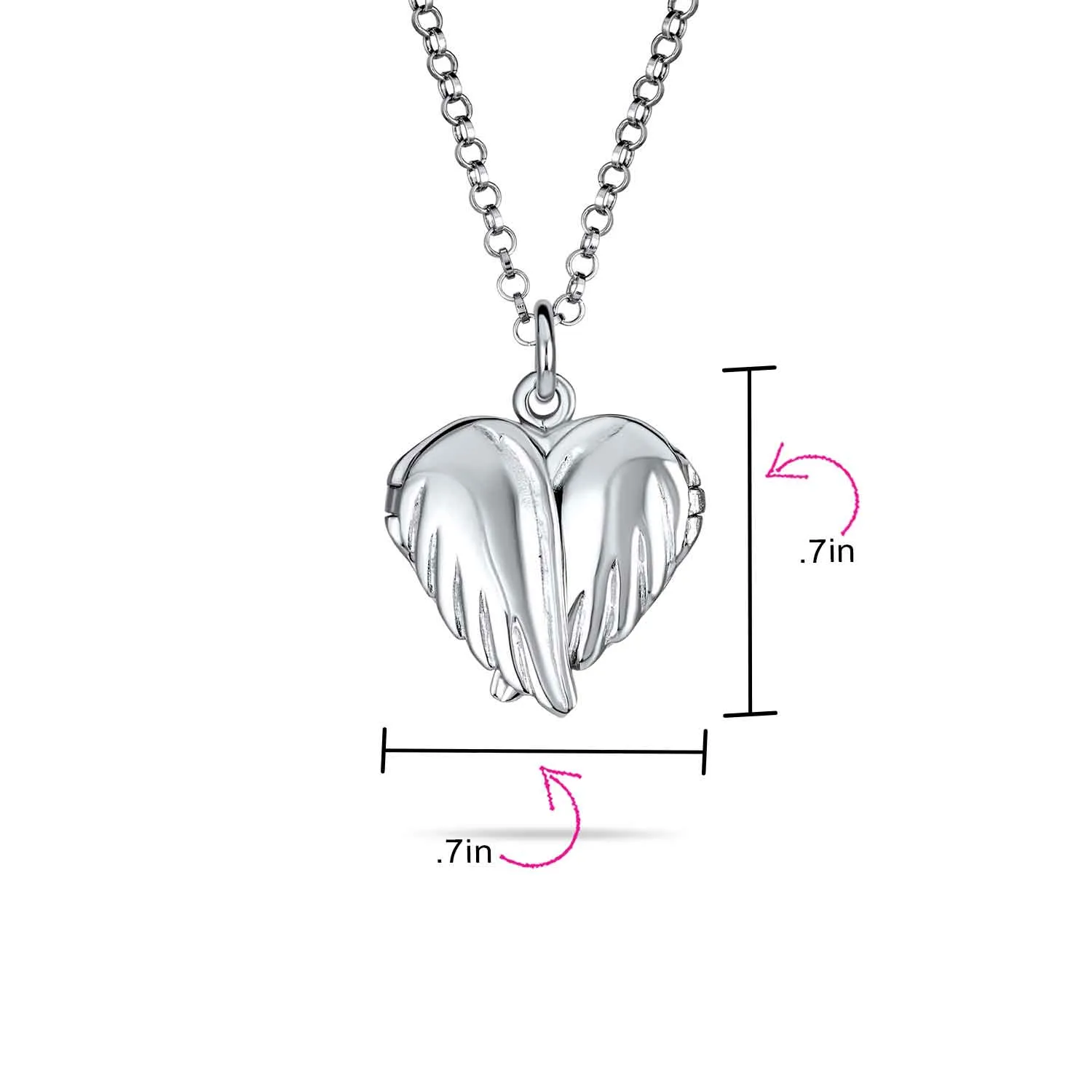 Guardian Angel Wing Feather Heart Photo Locket Pendant Necklace Sterling Silver