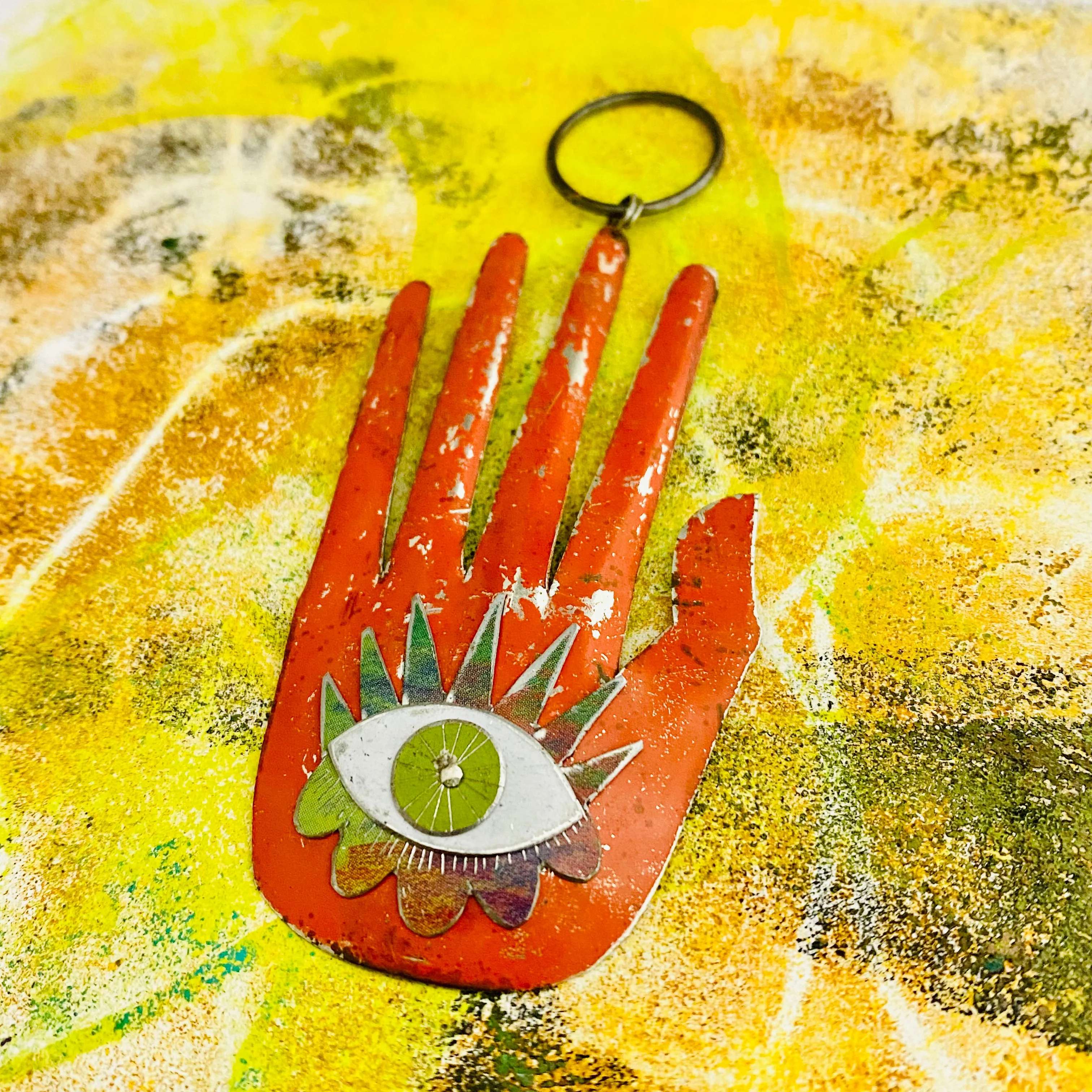 Hamsa Rustic Orange Tin Wall Art