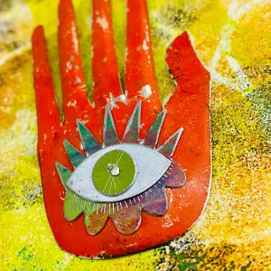 Hamsa Rustic Orange Tin Wall Art
