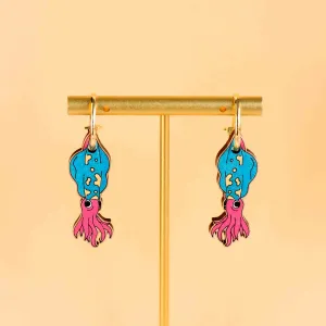 Hand-painted Giant Squid Hoop Earrings - PES13119H