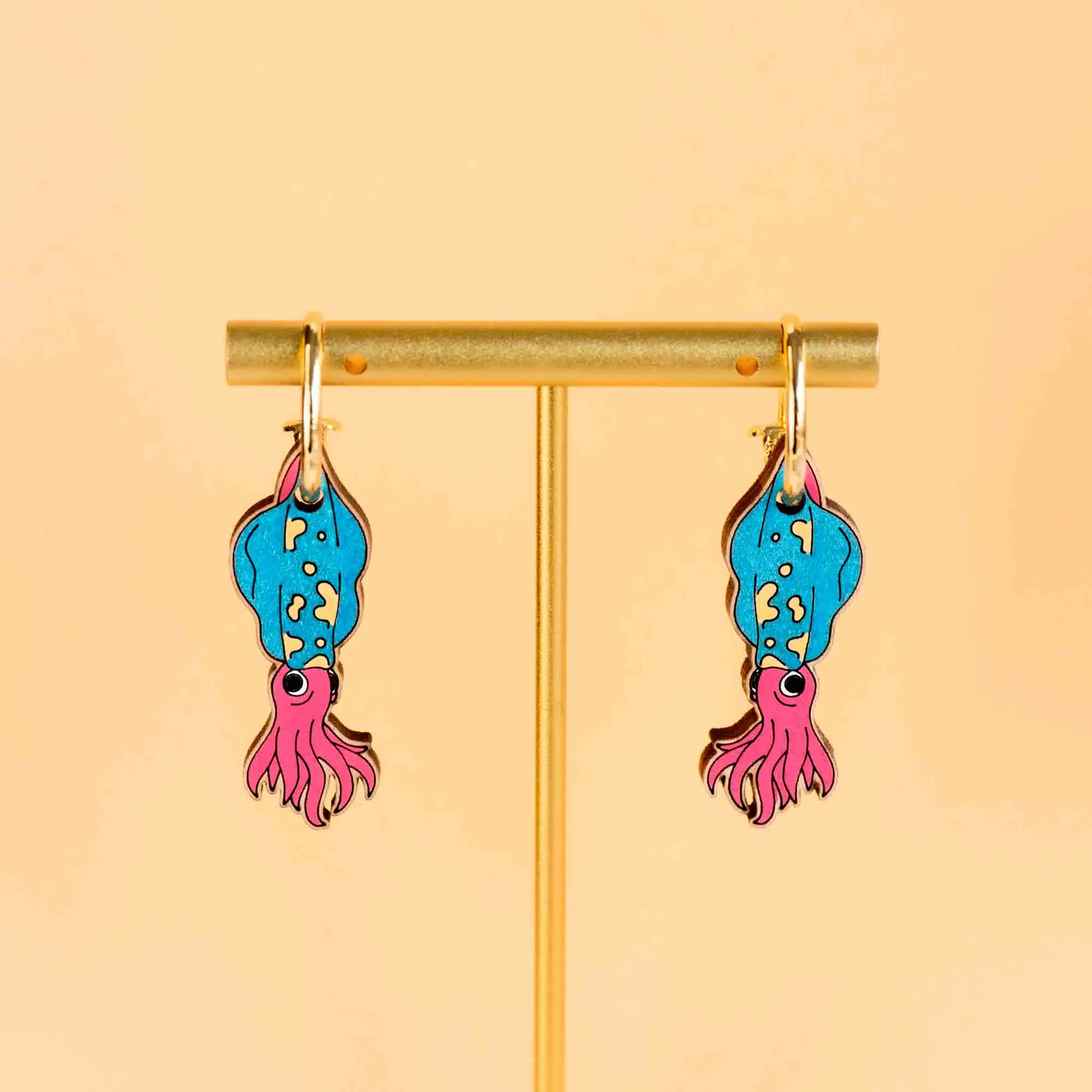 Hand-painted Giant Squid Hoop Earrings - PES13119H