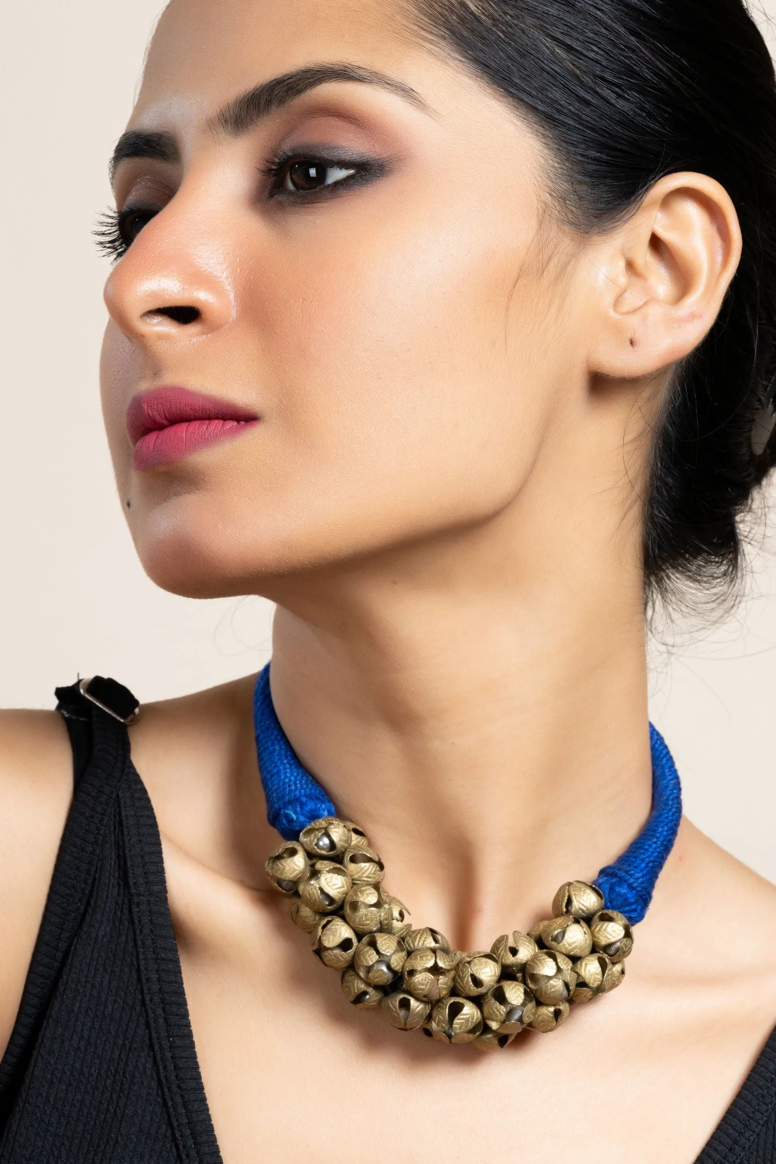 Handmade Golden Brass Ghungroo Necklace, Adjustable Dori, Unique Ghungroo Jewelry for Women