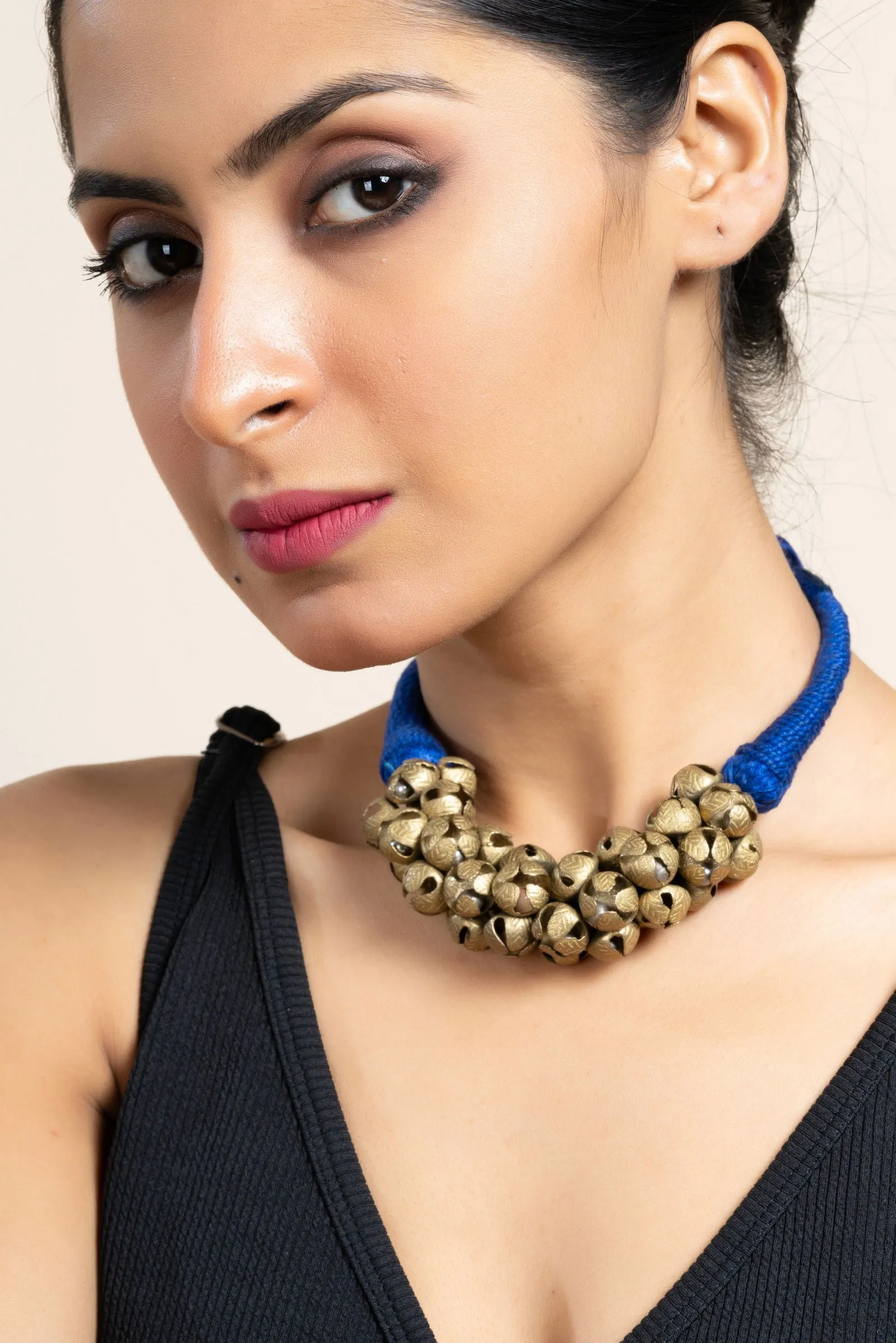 Handmade Golden Brass Ghungroo Necklace, Adjustable Dori, Unique Ghungroo Jewelry for Women
