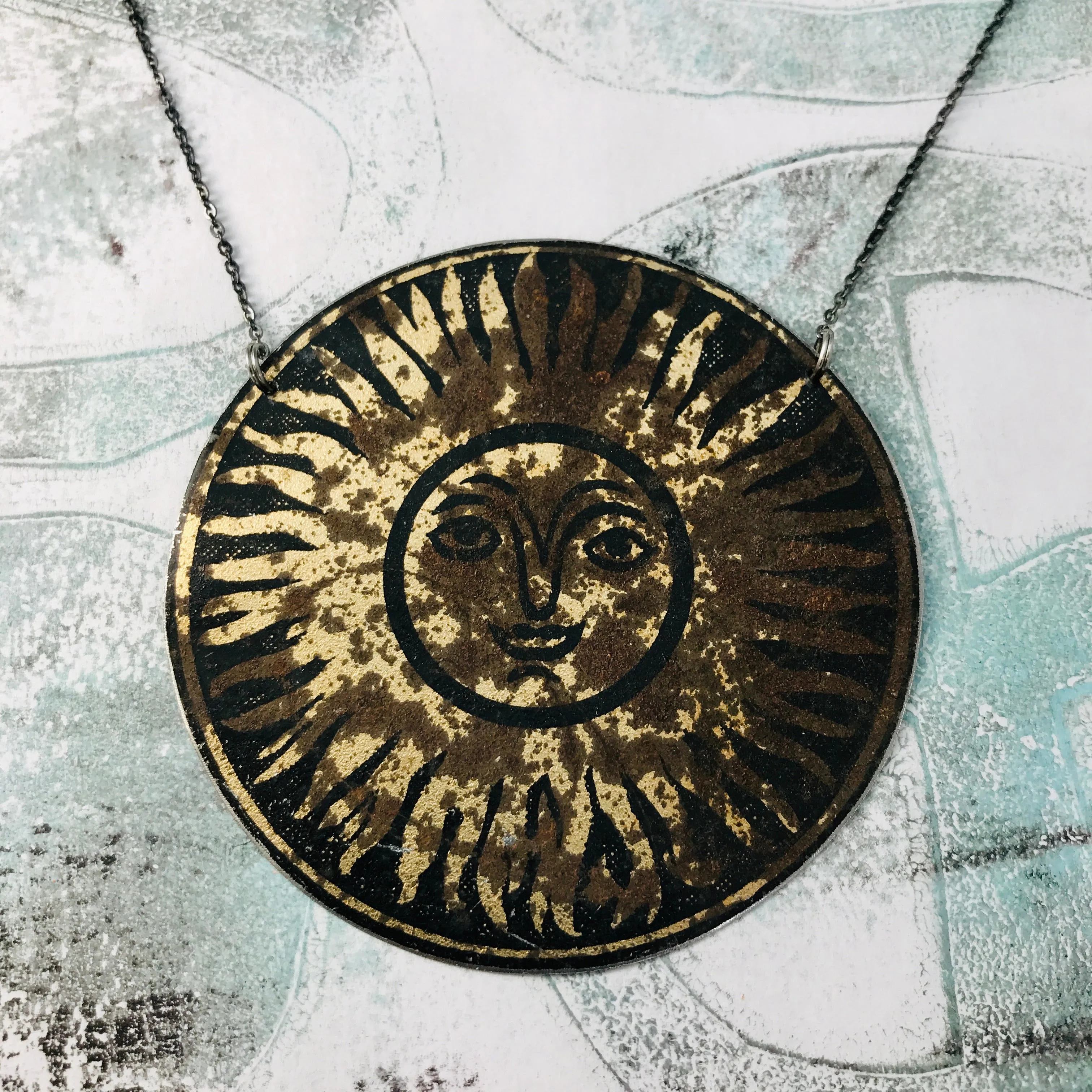 Happy Sun Upcycled Tin Necklace