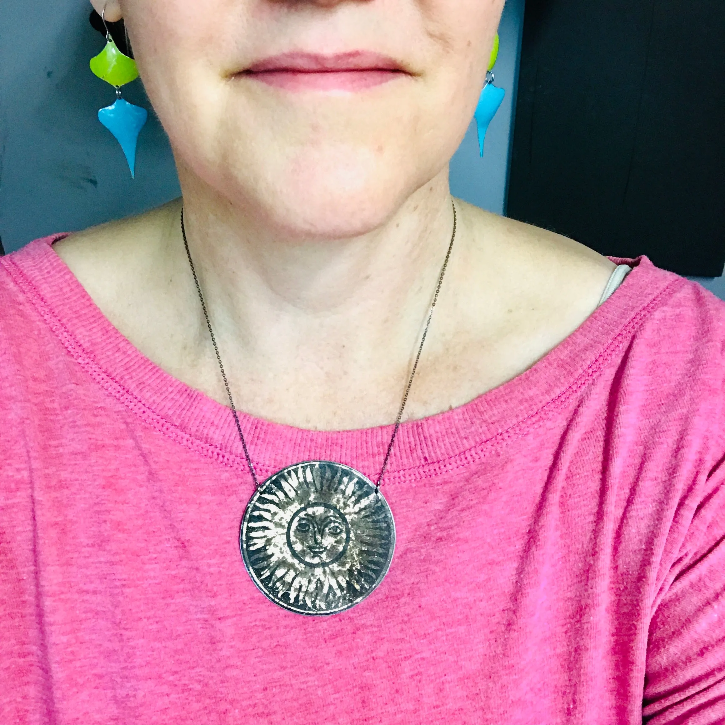 Happy Sun Upcycled Tin Necklace
