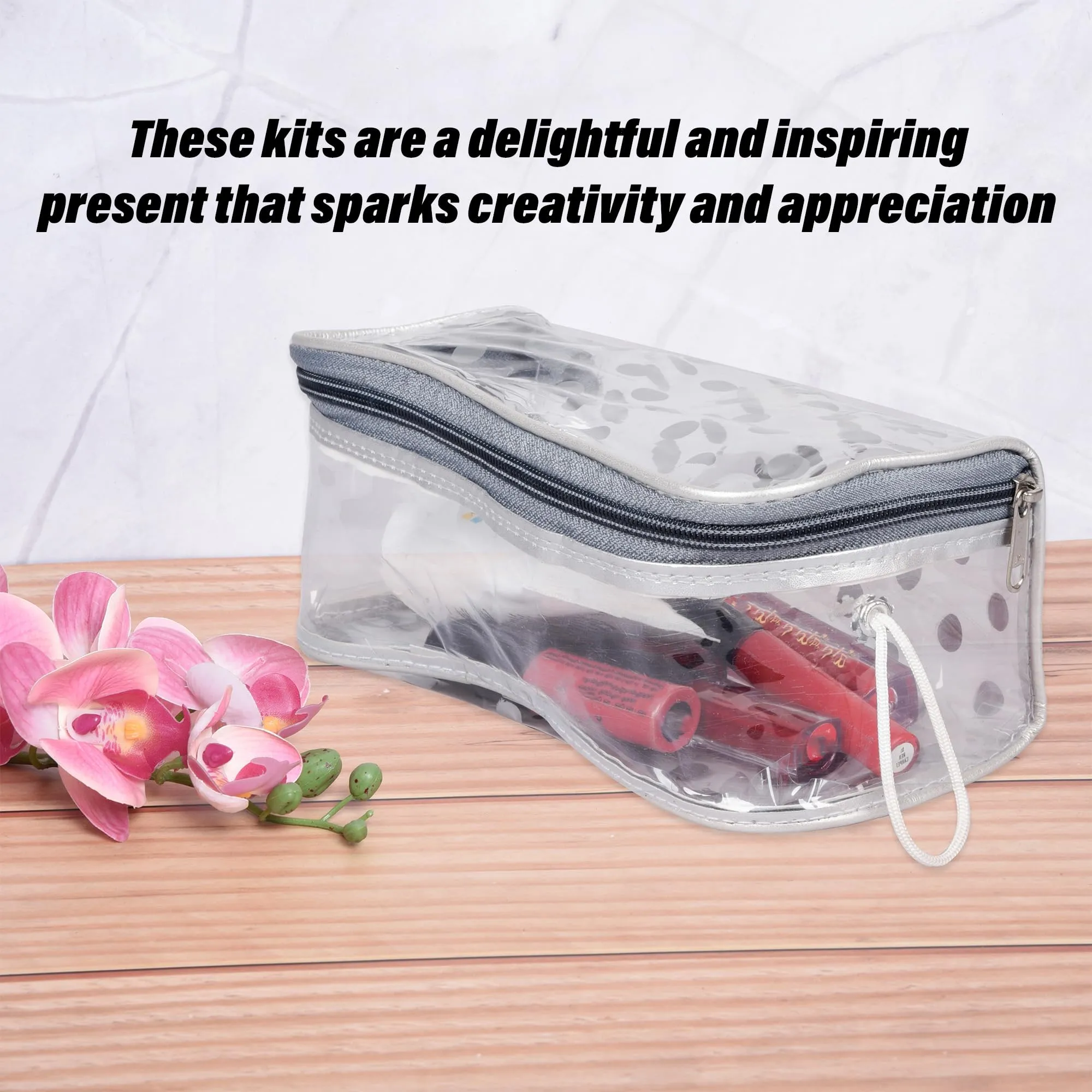 Heart Home Jewellery Kit|Cosmetic Storage Box|Jewellery Box for Women|Travel Pouch|Transparent Makeup kit|3 Different Pouch|Dot-Dori Vanity Pouch|Silver