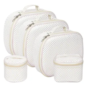 Heart Home Jewellery Kit|Cosmetic Storage Box|Travel Pouch|Jewellery Box for Women|Jewellery Make up Organizer|5 Different Pouch|Dot Vanity Pouch|White