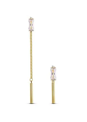 Hot Sale AAA Zircon with Bar, Golden Asymmetric 18K Gold Plated Stud Earrings