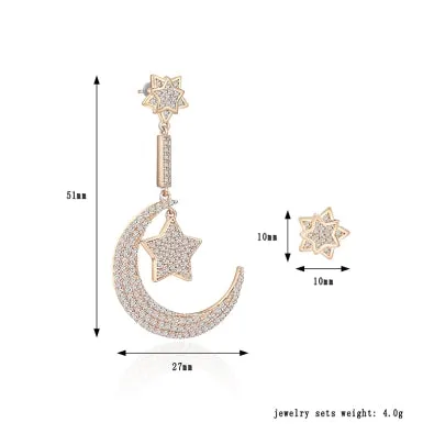 Hot Sale Full Drill Star Moon Ear-Hook Stud Earrings