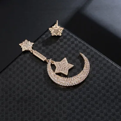 Hot Sale Full Drill Star Moon Ear-Hook Stud Earrings