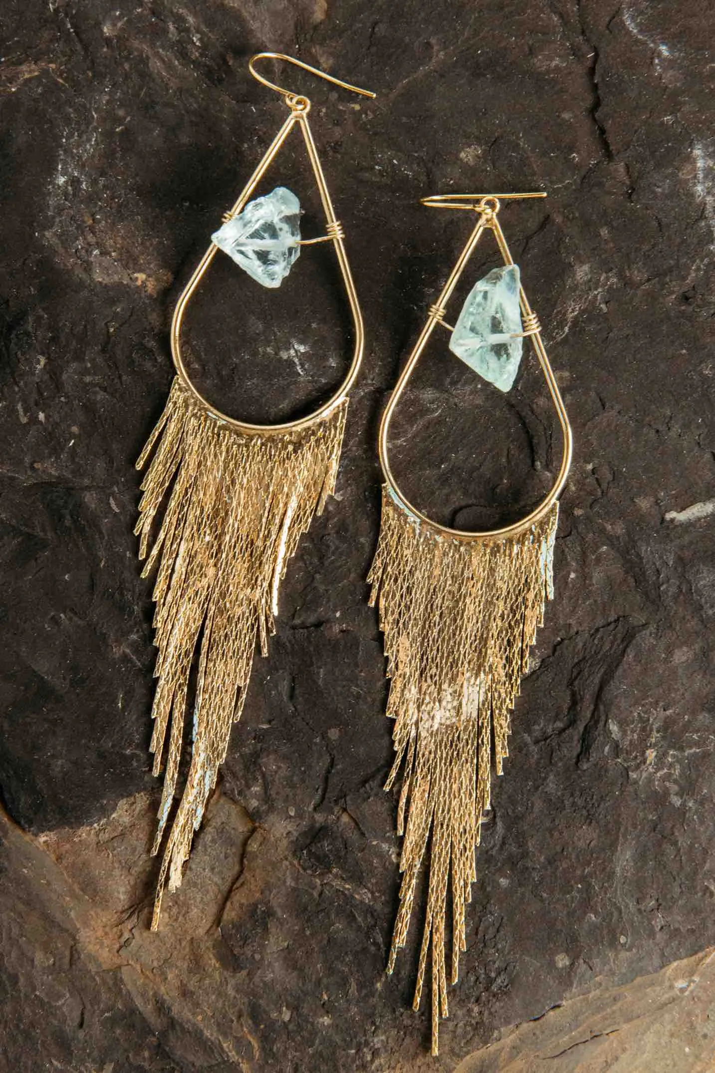 I Trust Aquamarine Gold Fringe Earrings