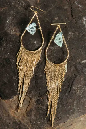 I Trust Aquamarine Gold Fringe Earrings