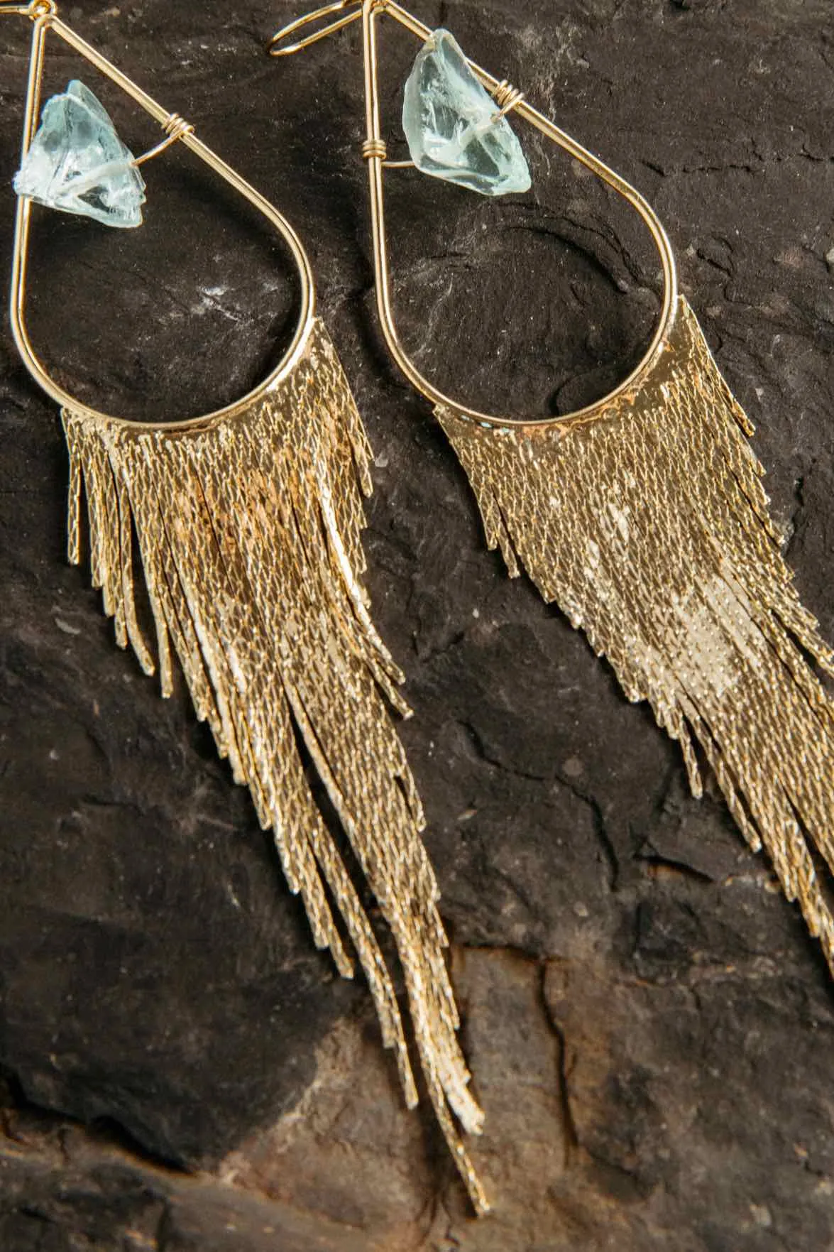 I Trust Aquamarine Gold Fringe Earrings