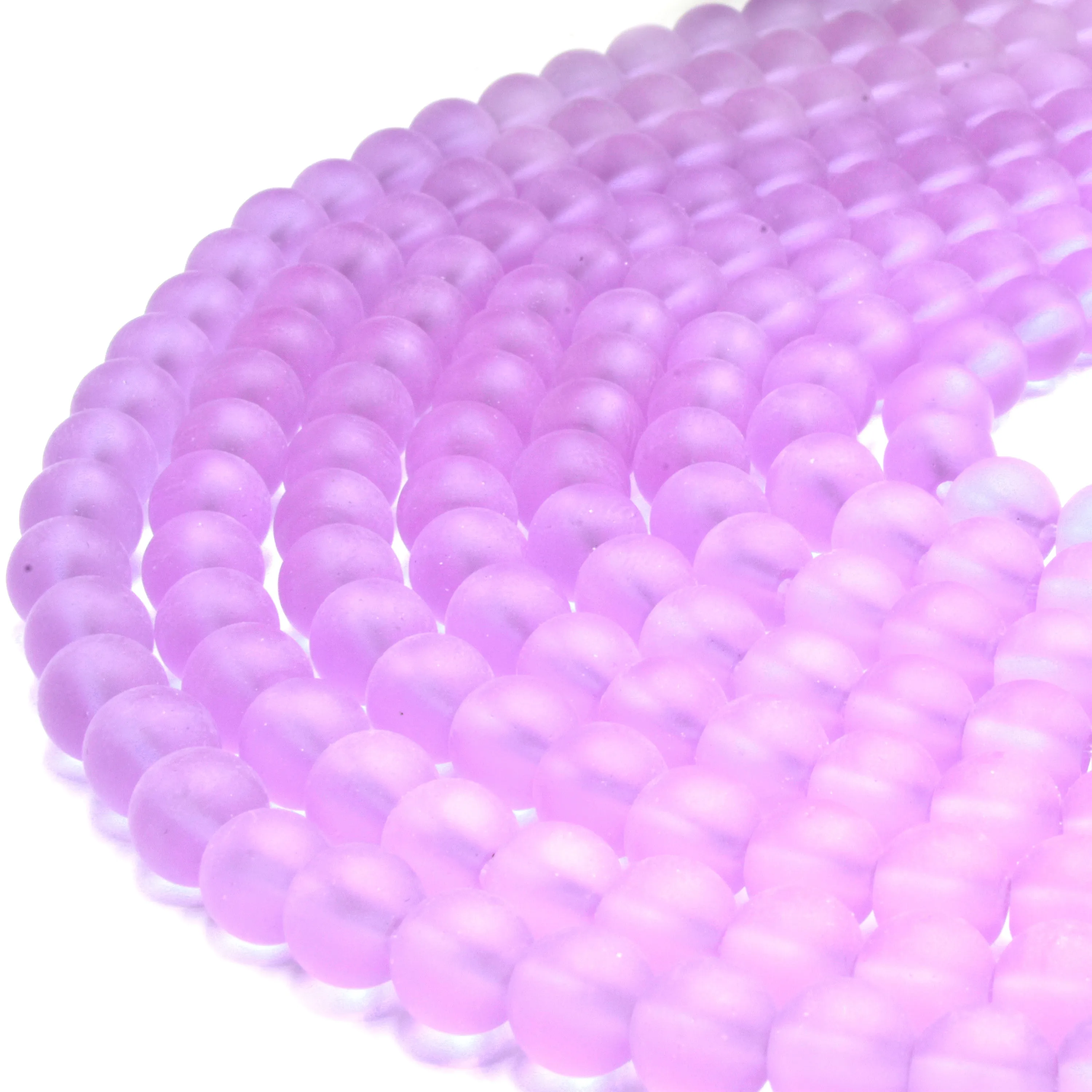 Indian Glass Beads - 8mm Matte Round Shaped Beach Glass Beads in Red, Yellow, Orange, Purple, Blue, Green, Black, White.