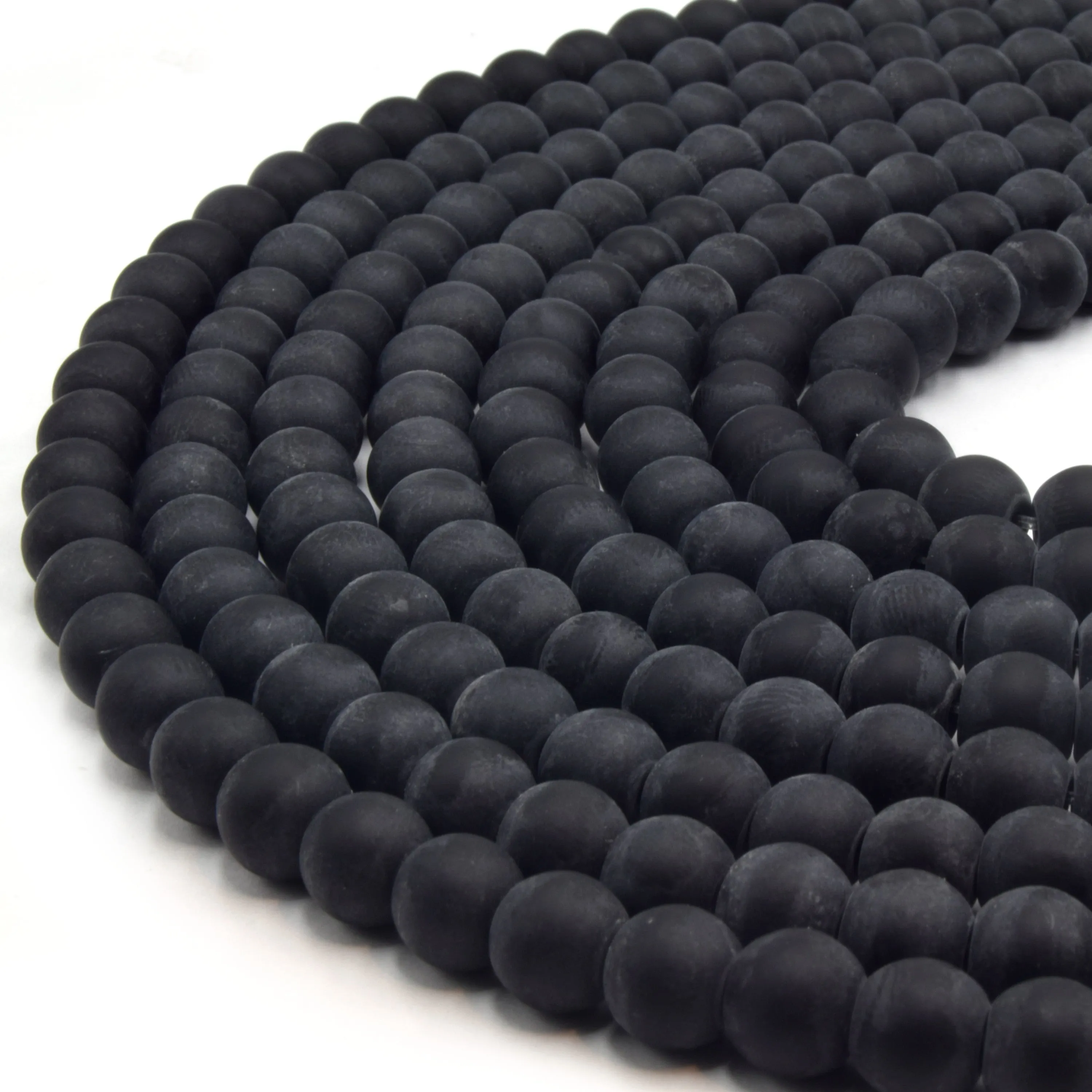 Indian Glass Beads - 8mm Matte Round Shaped Beach Glass Beads in Red, Yellow, Orange, Purple, Blue, Green, Black, White.