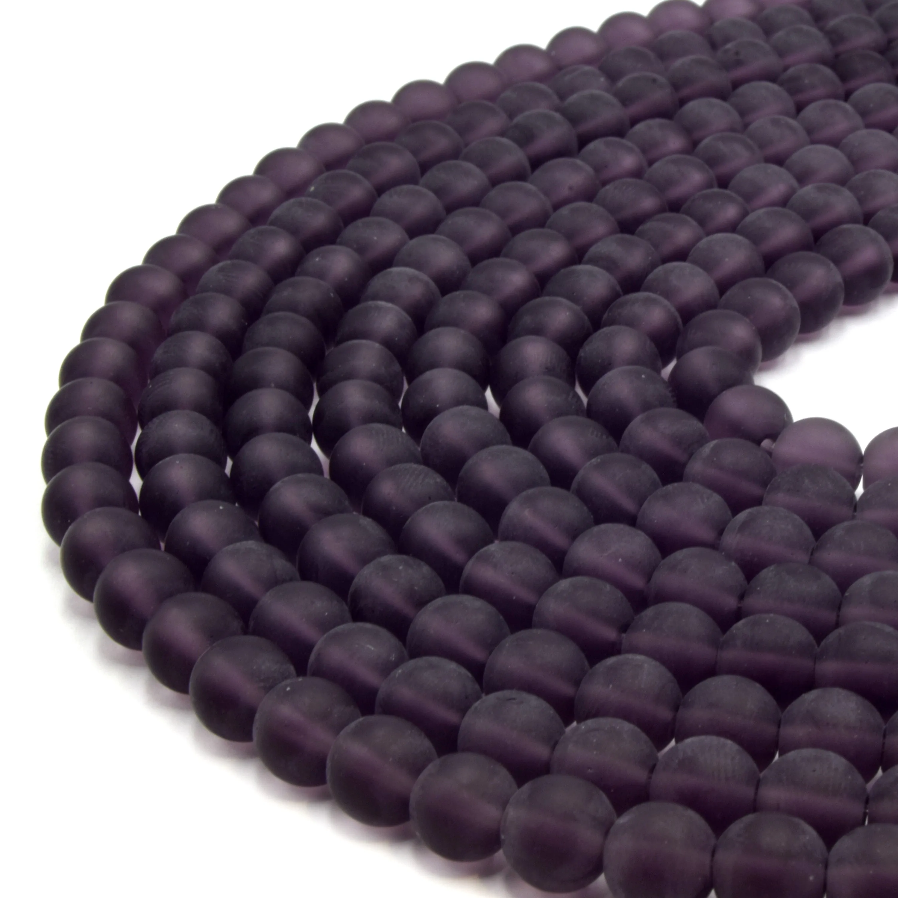 Indian Glass Beads - 8mm Matte Round Shaped Beach Glass Beads in Red, Yellow, Orange, Purple, Blue, Green, Black, White.