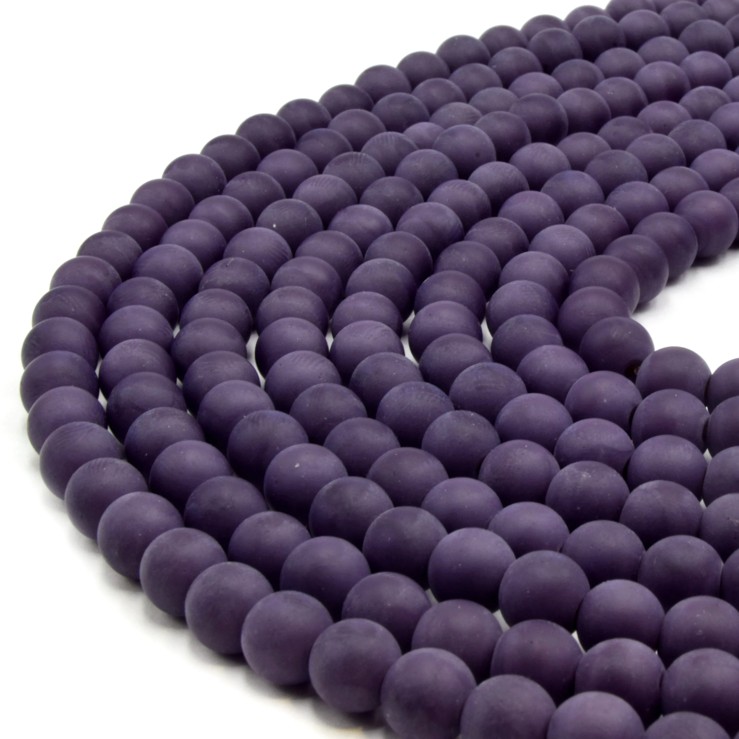 Indian Glass Beads - 8mm Matte Round Shaped Beach Glass Beads in Red, Yellow, Orange, Purple, Blue, Green, Black, White.
