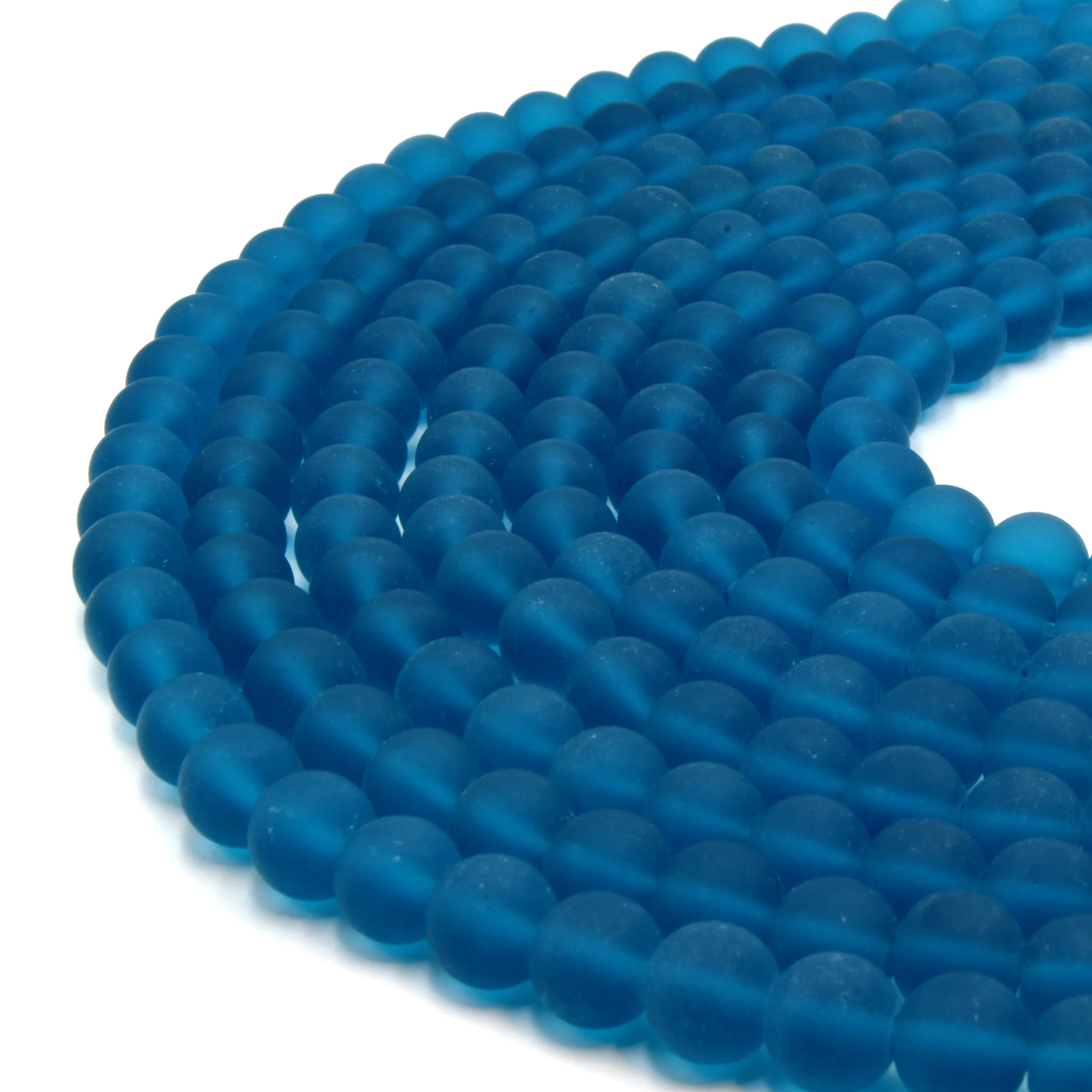 Indian Glass Beads - 8mm Matte Round Shaped Beach Glass Beads in Red, Yellow, Orange, Purple, Blue, Green, Black, White.