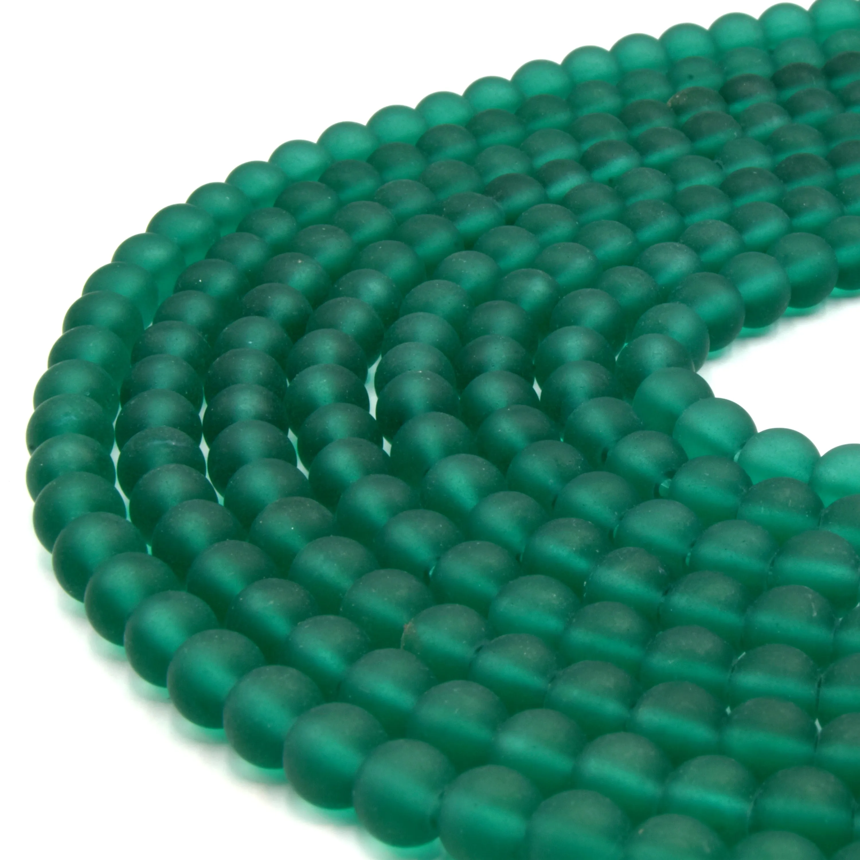 Indian Glass Beads - 8mm Matte Round Shaped Beach Glass Beads in Red, Yellow, Orange, Purple, Blue, Green, Black, White.
