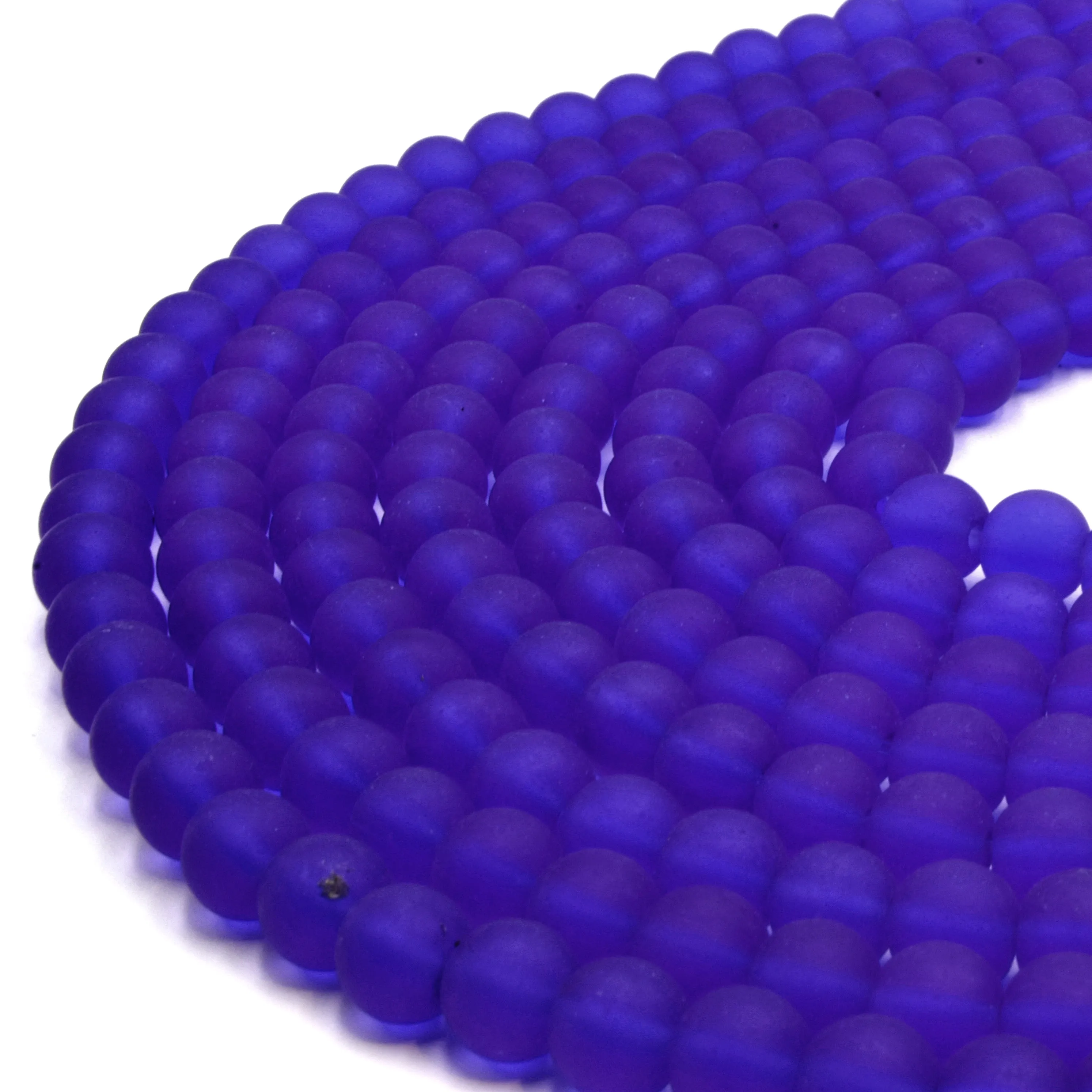 Indian Glass Beads - 8mm Matte Round Shaped Beach Glass Beads in Red, Yellow, Orange, Purple, Blue, Green, Black, White.