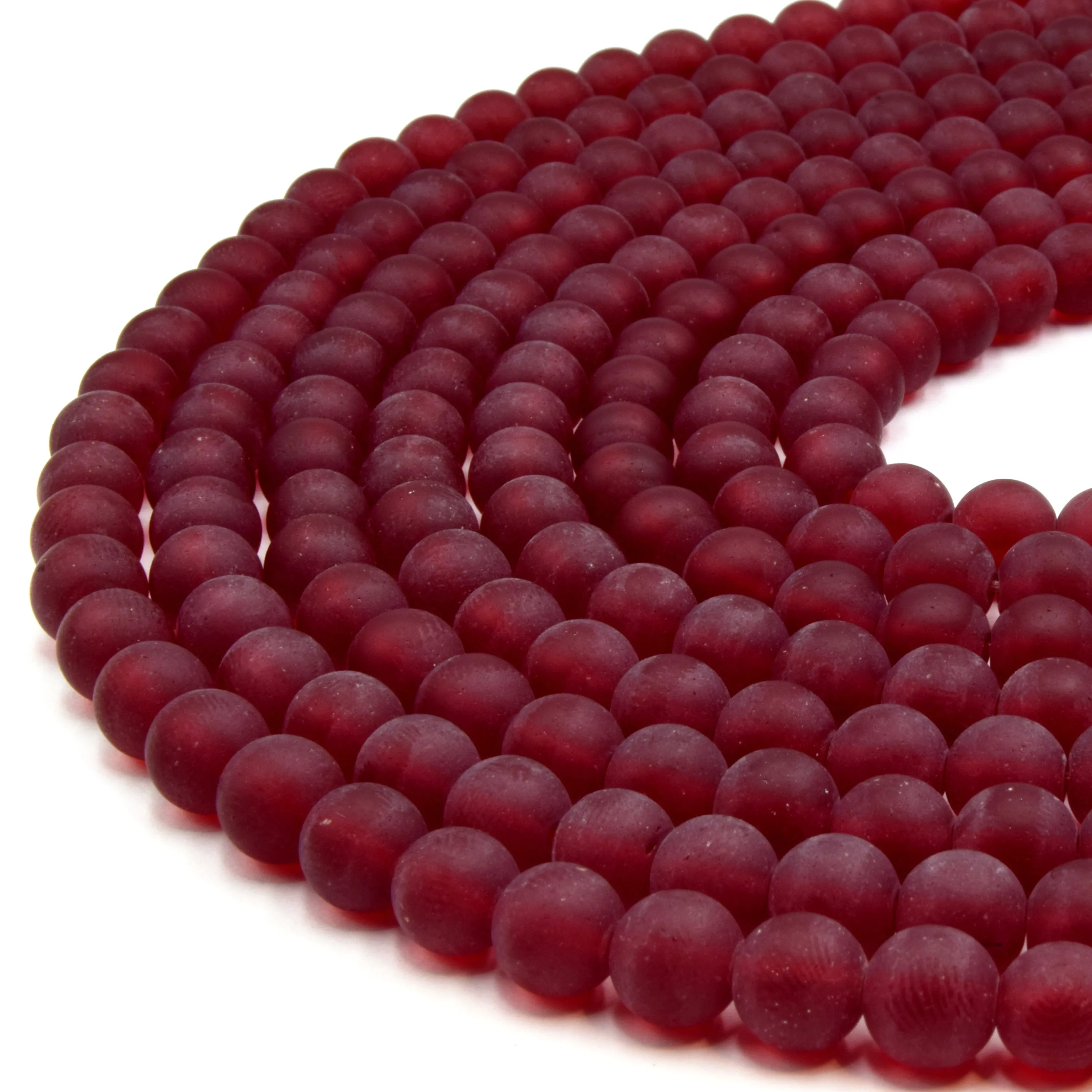 Indian Glass Beads - 8mm Matte Round Shaped Beach Glass Beads in Red, Yellow, Orange, Purple, Blue, Green, Black, White.