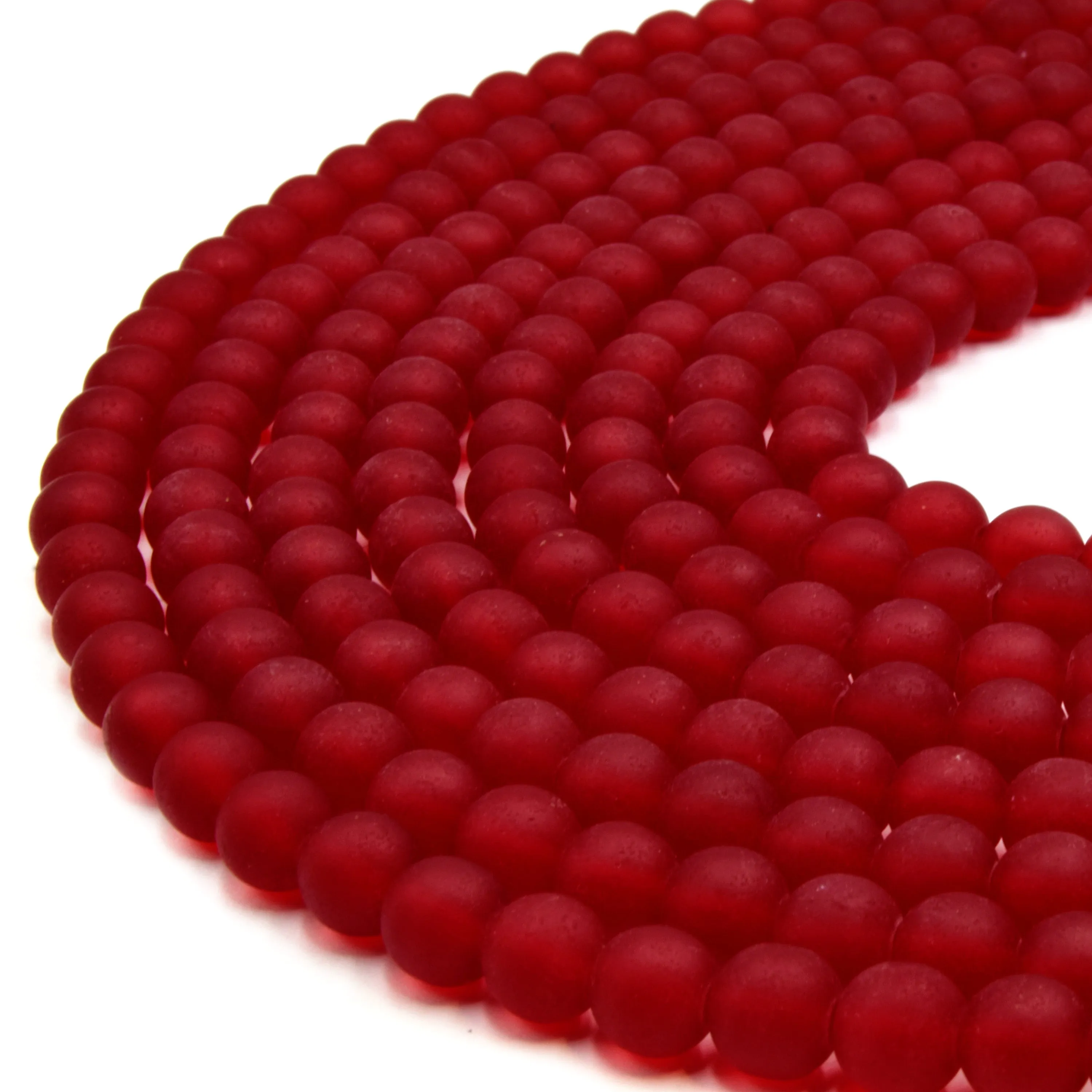 Indian Glass Beads - 8mm Matte Round Shaped Beach Glass Beads in Red, Yellow, Orange, Purple, Blue, Green, Black, White.