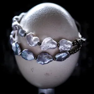 Japanese Keshi Pearl Choker Necklace With Pyrite Beads - White