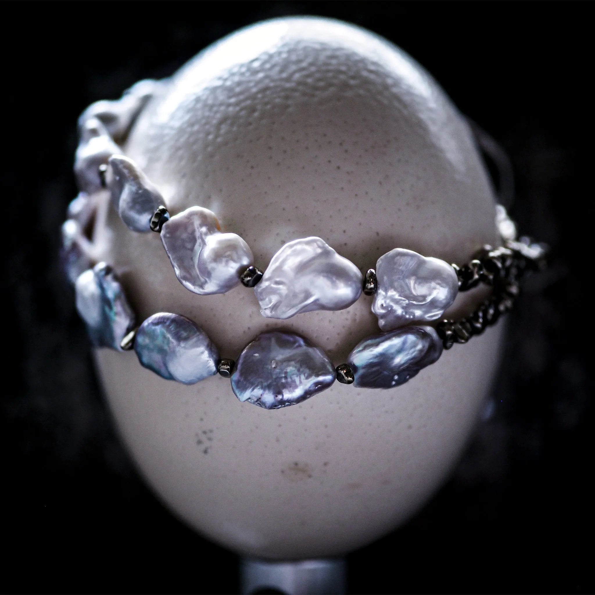 Japanese Keshi Pearl Choker Necklace With Pyrite Beads - White