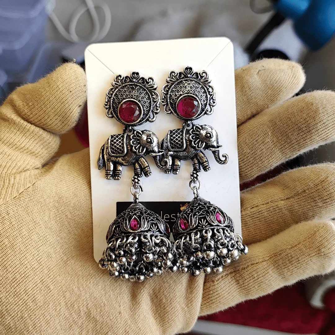 Jewelestia Royal Elephant Jhumka Earrings