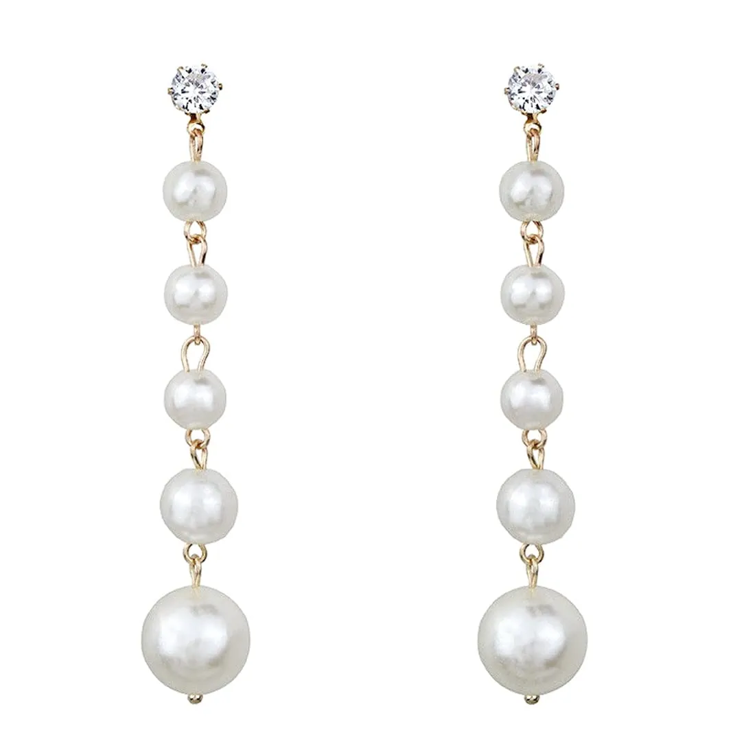 Kairangi Earrings for Women and Girls Fashion White Pearl Dangler Earrings | Gold Plated Long Chain Pearl Dangler Earrings | Birthday Gift for Girls & Women Anniversary Gift for Wife