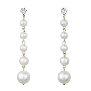 Kairangi Earrings for Women and Girls Fashion White Pearl Dangler Earrings | Gold Plated Long Chain Pearl Dangler Earrings | Birthday Gift for Girls & Women Anniversary Gift for Wife